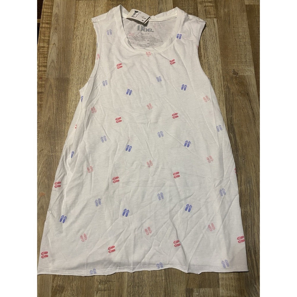 Doe Flip Flop Print Muscle Tank Top White Pink Purple Sleeveless Small NWT